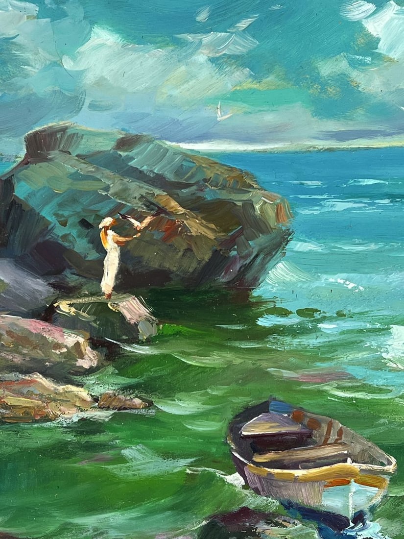 Oil painting A Boat is Moored on a Rocky Shore Yuriy Suprunchuk - 4