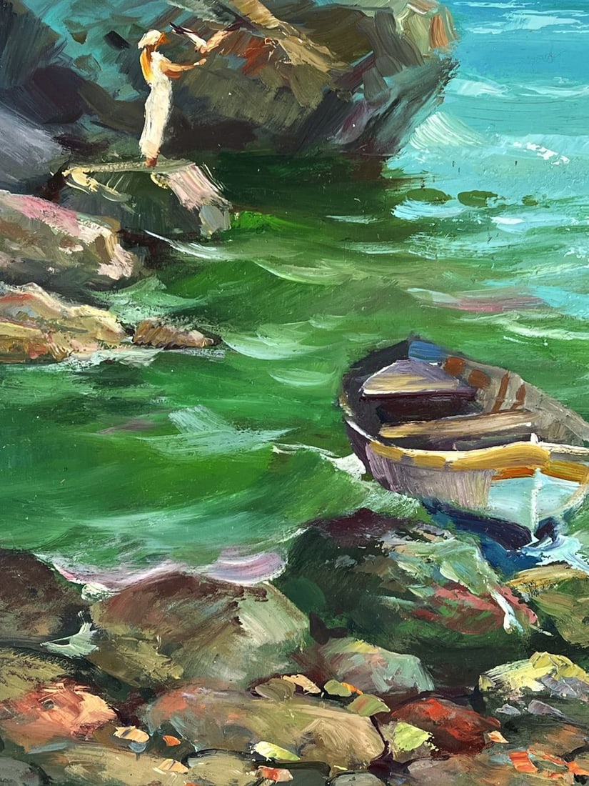 Oil painting A Boat is Moored on a Rocky Shore Yuriy Suprunchuk - 5