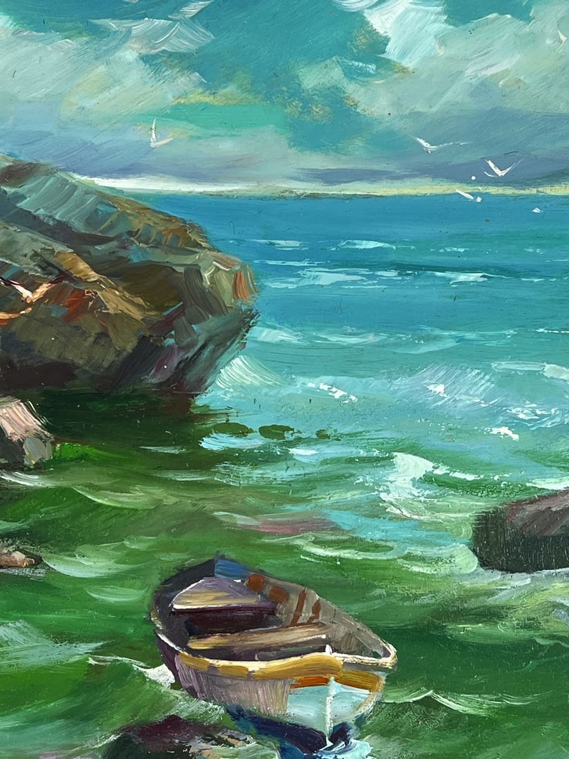 Oil painting A Boat is Moored on a Rocky Shore Yuriy Suprunchuk - 6