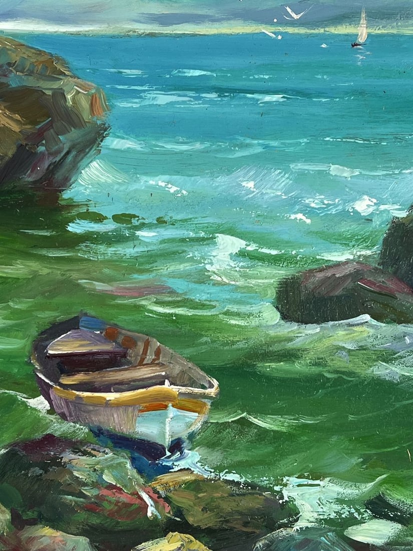 Oil painting A Boat is Moored on a Rocky Shore Yuriy Suprunchuk - 7