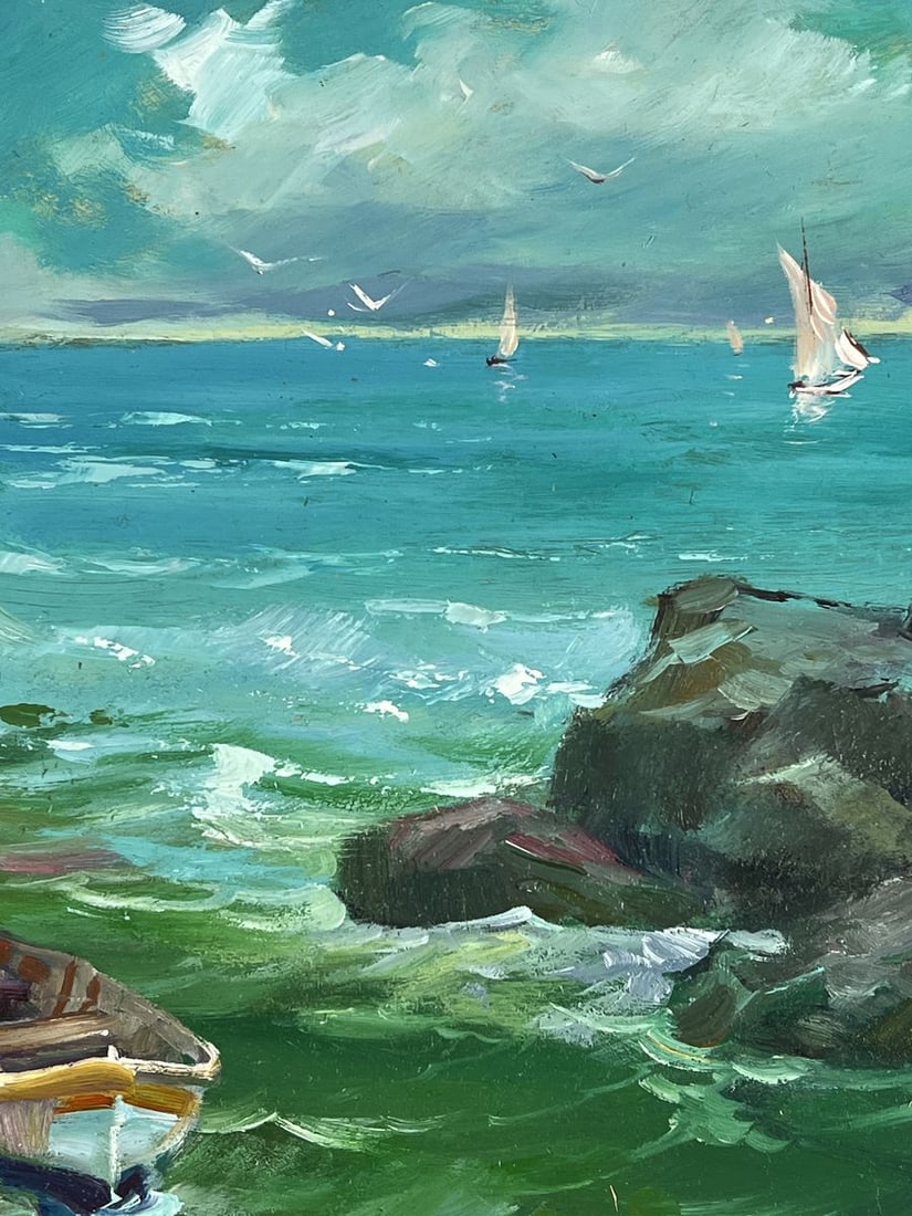 Oil painting A Boat is Moored on a Rocky Shore Yuriy Suprunchuk - 8