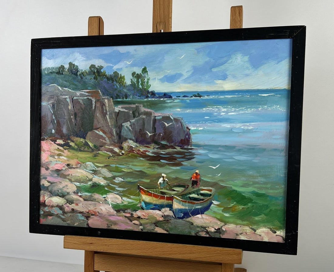 Oil painting Two Boats at the Rocky Coast Yuriy Suprunchuk - 2