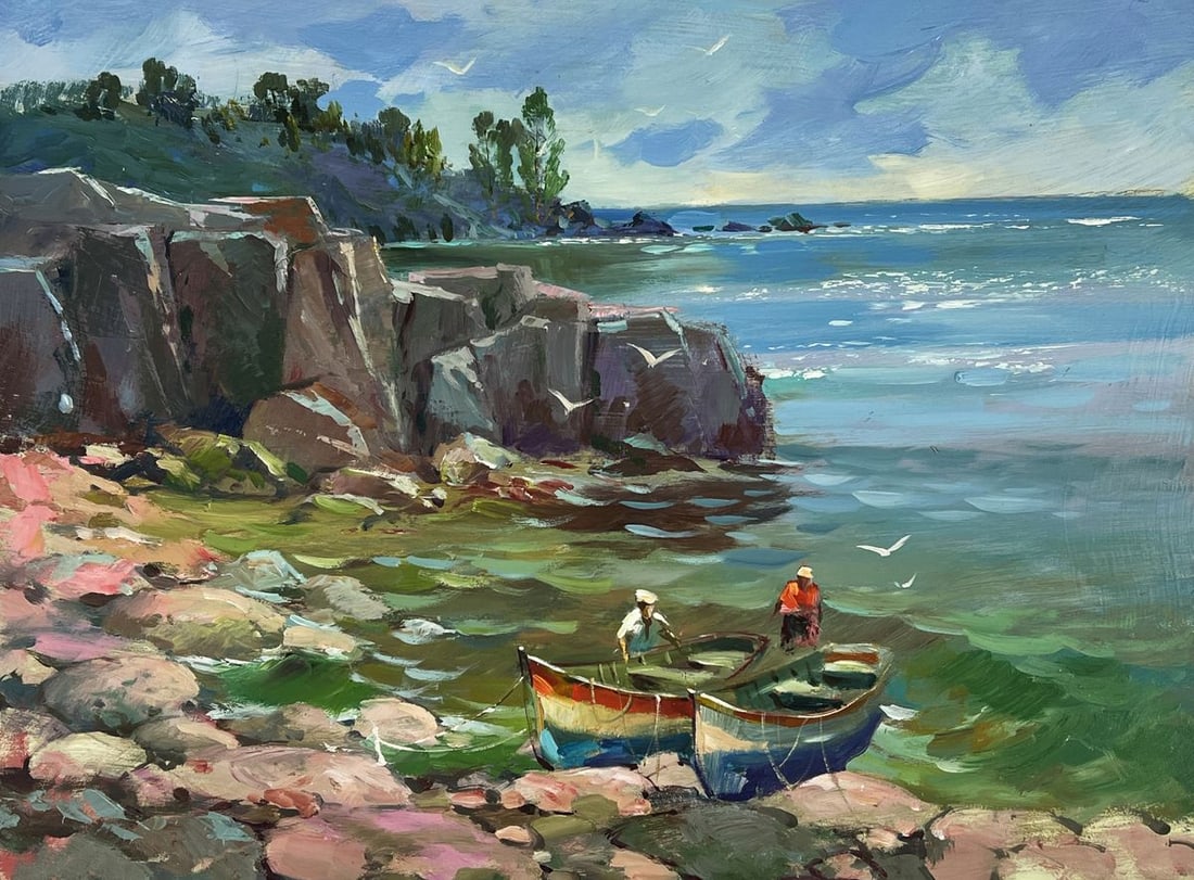 Oil painting Two Boats at the Rocky Coast Yuriy Suprunchuk - 3