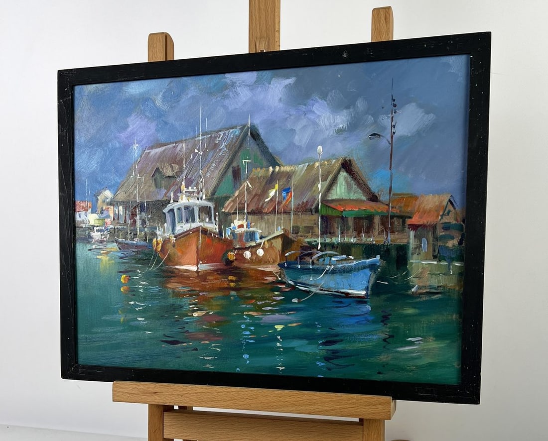 Oil painting Pier for fishing boats at sea Yuriy Suprunchuk - 2