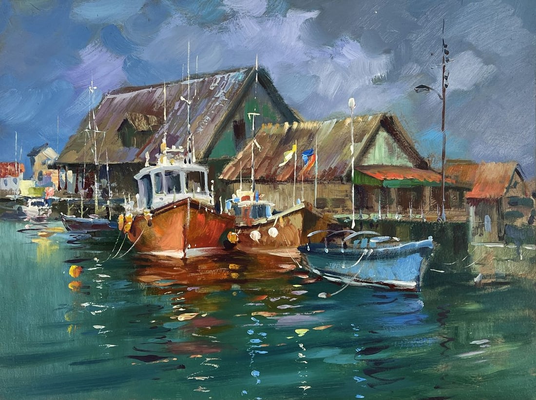 Oil painting Pier for fishing boats at sea Yuriy Suprunchuk - 3