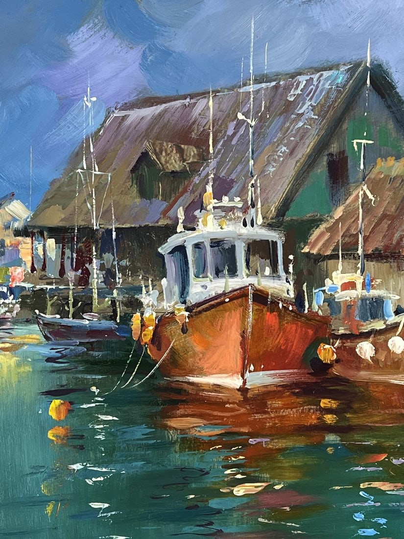 Oil painting Pier for fishing boats at sea Yuriy Suprunchuk - 4