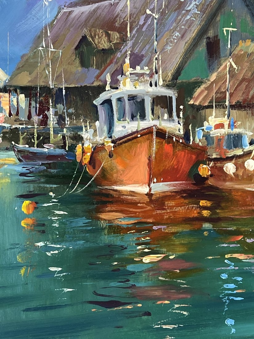 Oil painting Pier for fishing boats at sea Yuriy Suprunchuk - 5