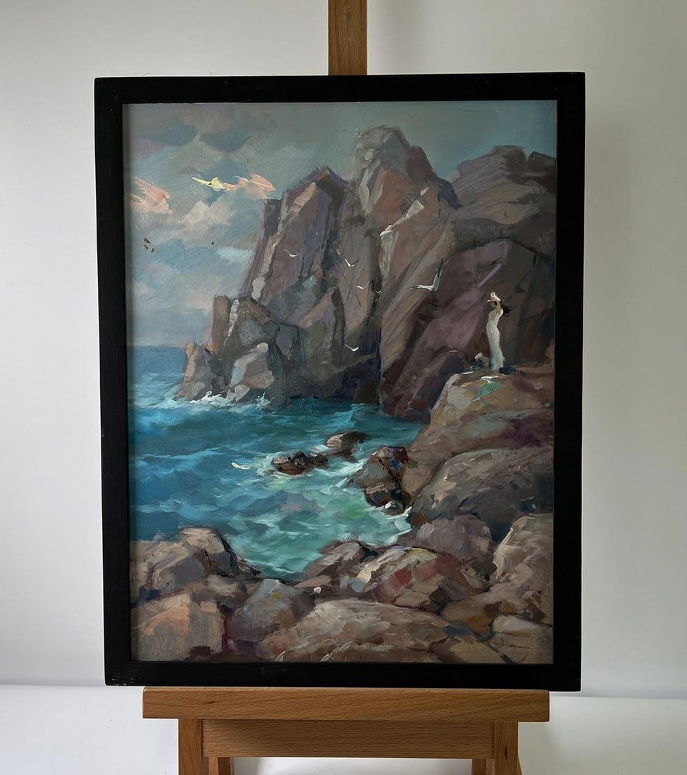 Oil painting Rocks off the coast Yuriy Suprunchuk: Title: Oil painting Rocks off the coast Yuriy Suprunchuk Description: No.AAA5680The Oil painting Cardboard titled “Rocks off the coast” captures the raw grandeur and elemental power of nature,
