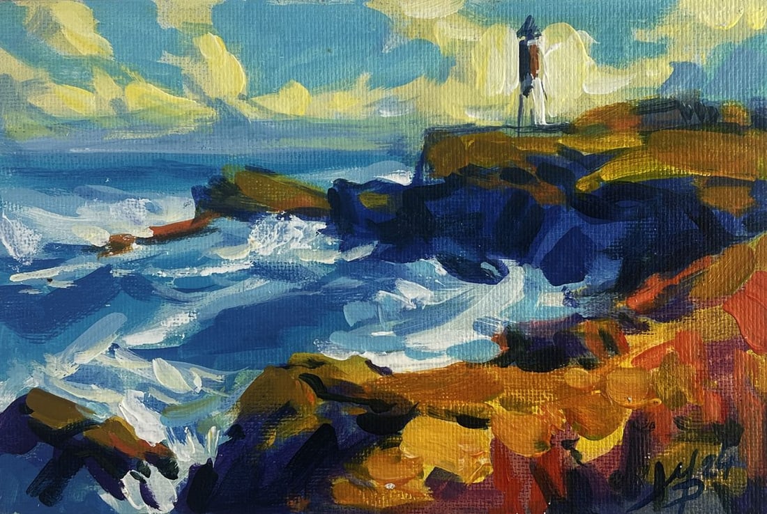Acrylic painting Lighthouse on a rocky seashore Mykhailo Patskan - 3