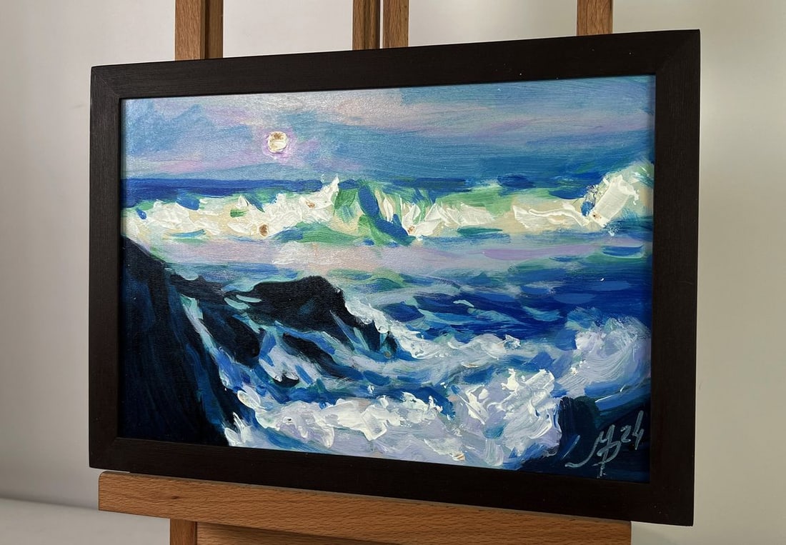 Acrylic painting Quiet waves under a pink sky Mykhailo Patskan - 2