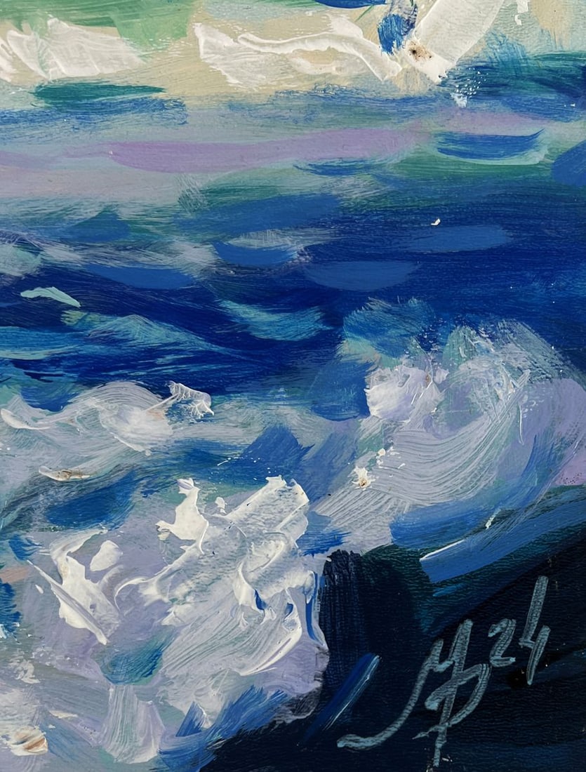 Acrylic painting Quiet waves under a pink sky Mykhailo Patskan - 9