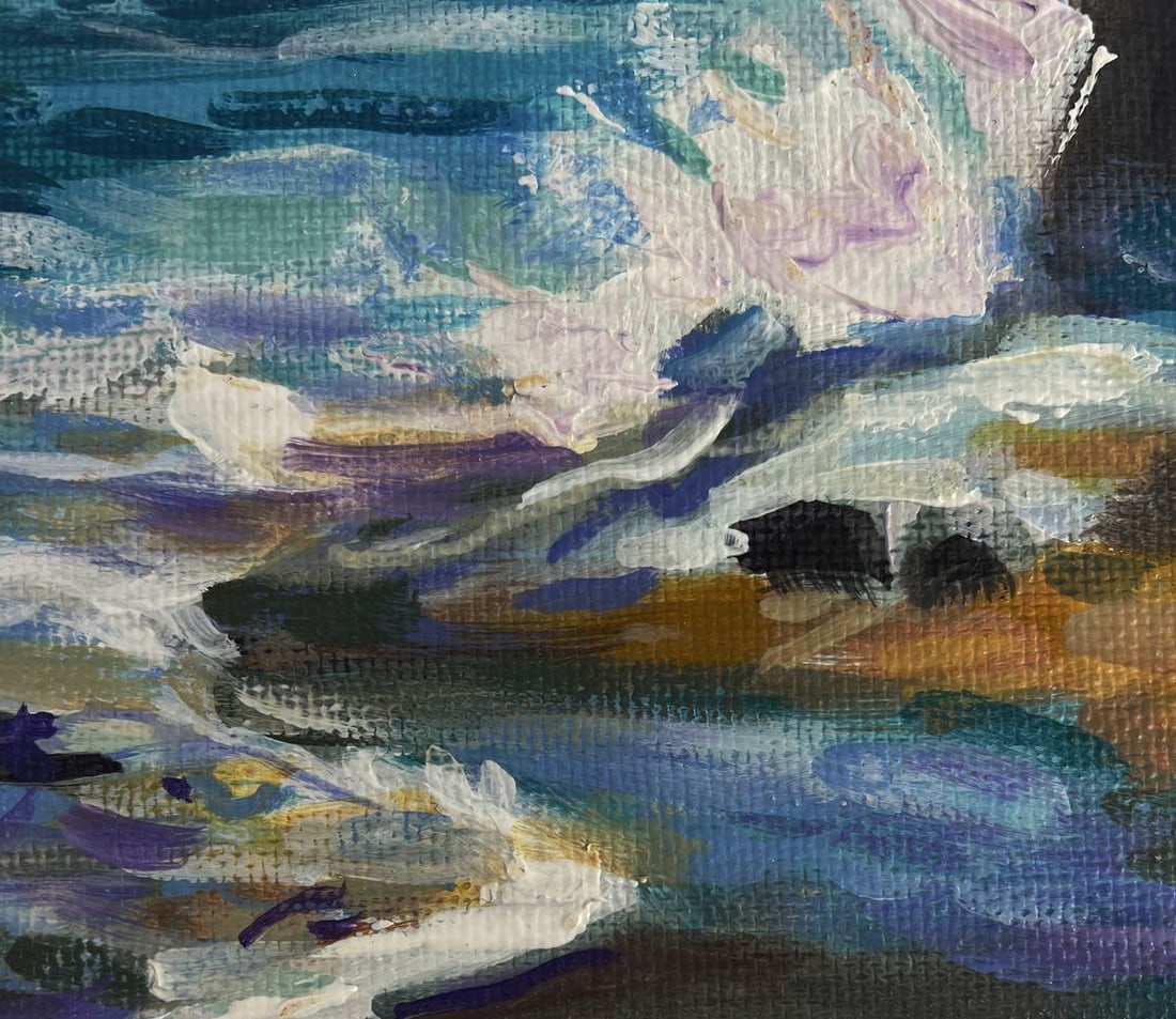 Acrylic painting White foam on dark cliffs Mykhailo Patskan - 8