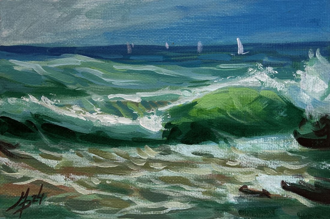 Acrylic painting Yachts are sailing in the sea Mykhailo Patskan - 3