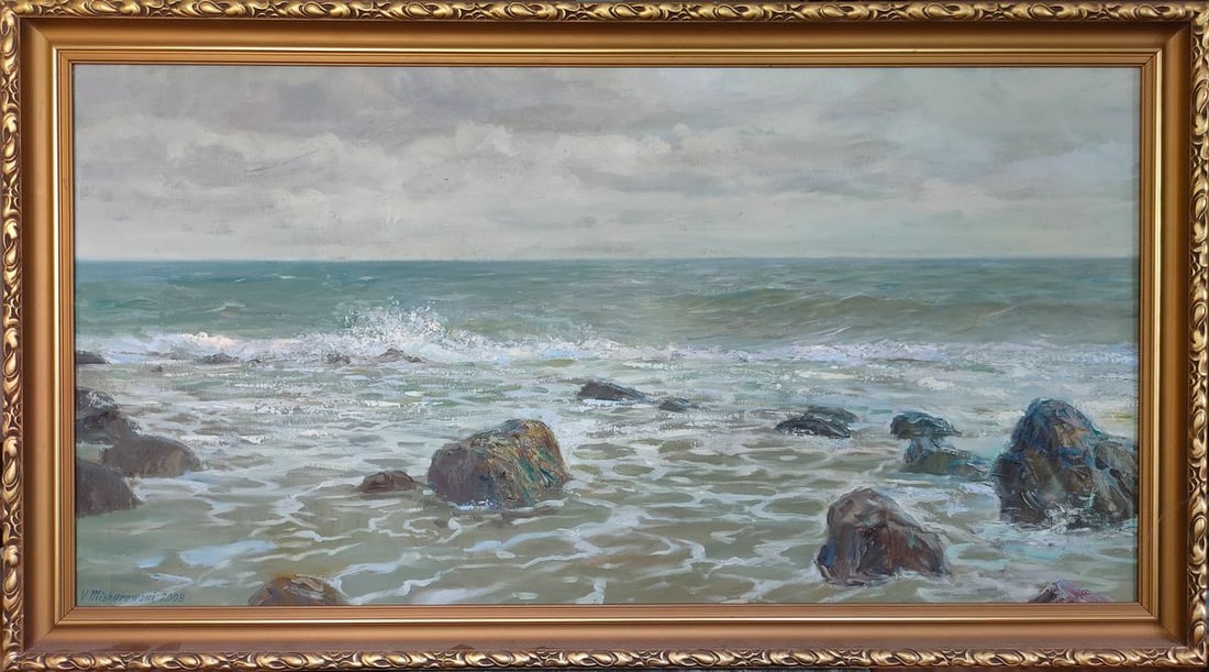 Oil painting Sea shore. Azure Mishurovsky V. V.: Title: Oil painting Sea shore. Azure Mishurovsky V. V. Description: No.31 *** ABOUT THIS PAINTING *** * TITLE: "Sea shore. Azure'' * ARTISTS: Mishurovsky V. V. * SIZE:50x100 cm/ 19,68x39 inches * MEDI