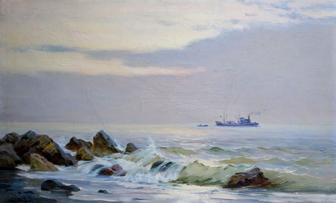 Oil painting Ship at sea Yarovoy Stepan Kalinovich: Title: Oil painting Ship at sea Yarovoy Stepan Kalinovich Description: No.Vern 701 *** ABOUT THIS PAINTING *** * TITLE: "Ship at sea" * ARTISTS: Yarovoy Stepan Kalinovich * SIZE: 50x80 cm/19.68x31.49 