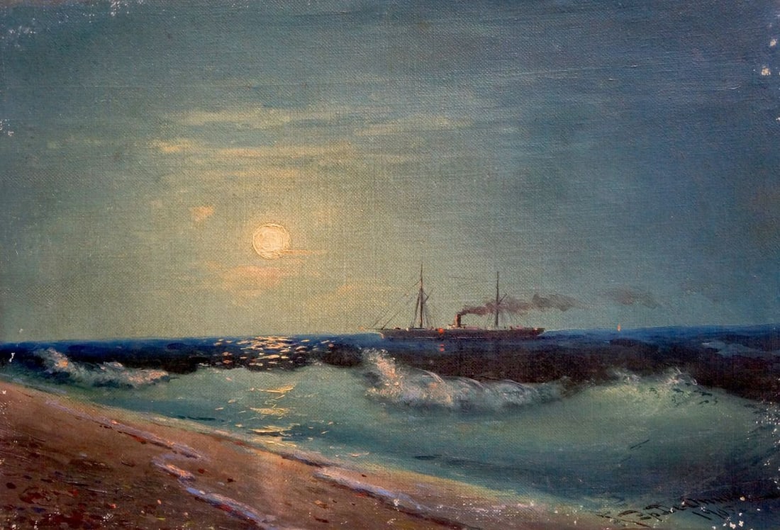 Oil painting Night sea Unknown artist: Title: Oil painting Night sea Unknown artist Description: No.Vern 722 *** ABOUT THIS PAINTING *** * TITLE: "Night sea" * ARTISTS: Unknown artist * SIZE: 20x29 cm/7.87x11.41 inches' * MEDIUM: oil, canv