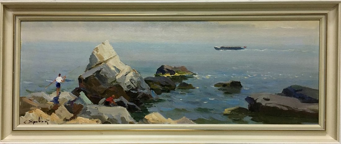 Oil painting Shore landscape Stepan Kalinovich Yarovoy: Title: Oil painting Shore landscape Stepan Kalinovich Yarovoy Description: No.Vern 838 *** ABOUT THIS PAINTING *** * TITLE: "Shore landscape" * ARTISTS: Stepan Kalinovich Yarovoy * SIZE: 25x70 cm/9.84