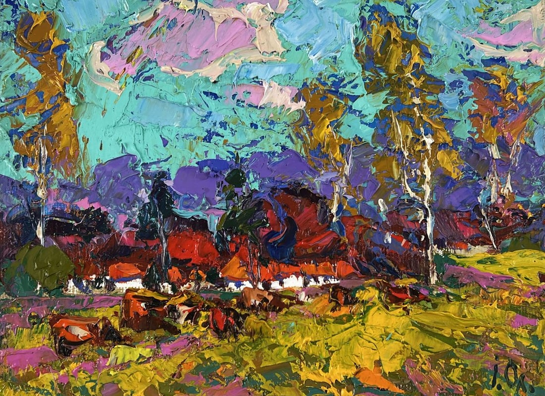 Oil painting Houses in the Village in Nature Oleksiy Ivanyuk - 3