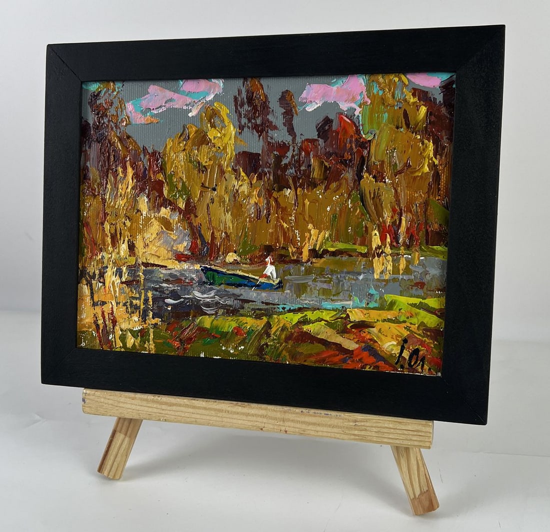 Oil painting Warm Autumn on the River Bank Oleksiy Ivanyuk - 2