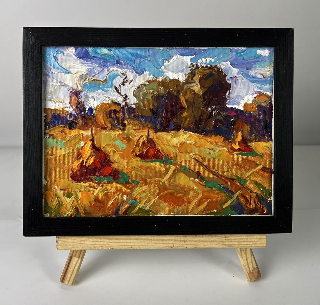 Oil painting Autumn haystacks in a field Oleksiy Ivanyuk: Title: Oil painting Autumn haystacks in a field Oleksiy Ivanyuk Description: No.AAA6450*** ABOUT THIS PAINTING **** TITLE: "Autumn haystacks in a field"* ARTISTS: Oleksiy Ivanyuk* SIZE: 15x20 cm/5.90x