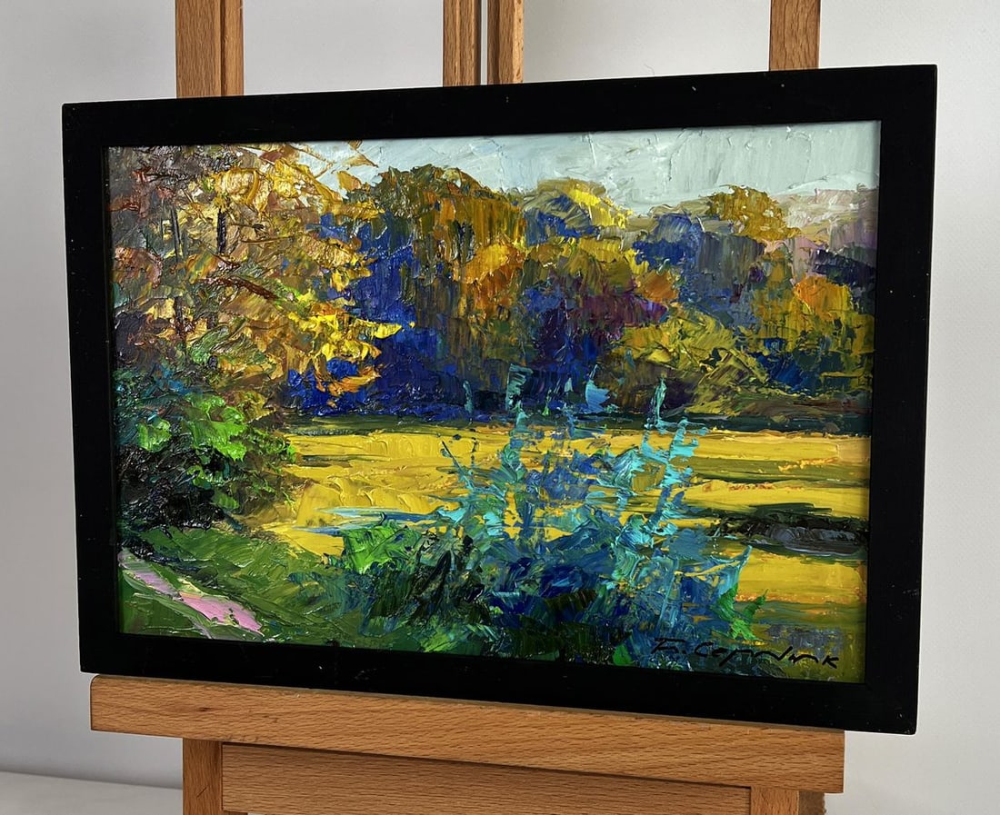 Oil painting Autumn evening river bank Boris Serdyuk - 2