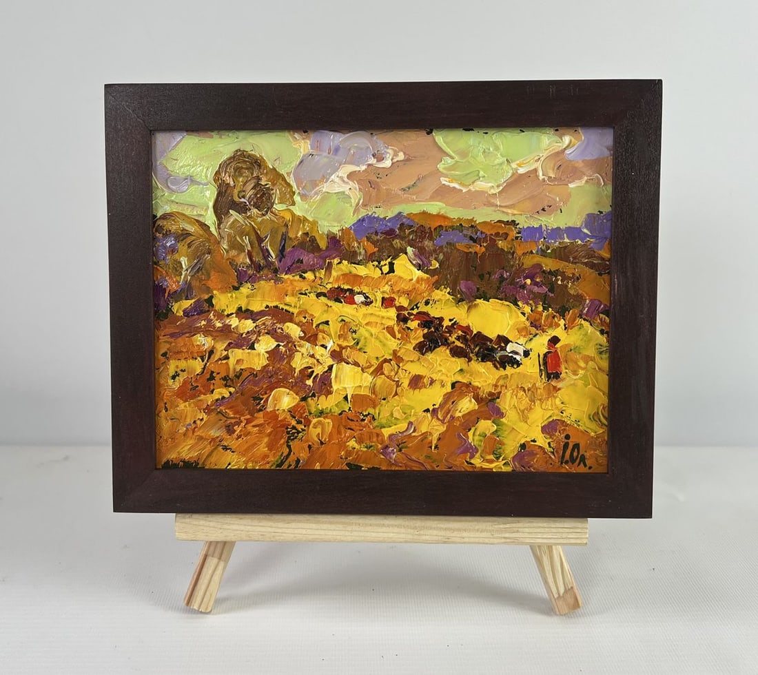 Oil painting Autumn is floating over the horizon Alex Kalenyuk: Title: Oil painting Autumn is floating over the horizon Alex Kalenyuk Description: No.AAA5070The oil painting on Cardboard titled "Autumn is Floating Over the Horizon" is a vivid celebration of