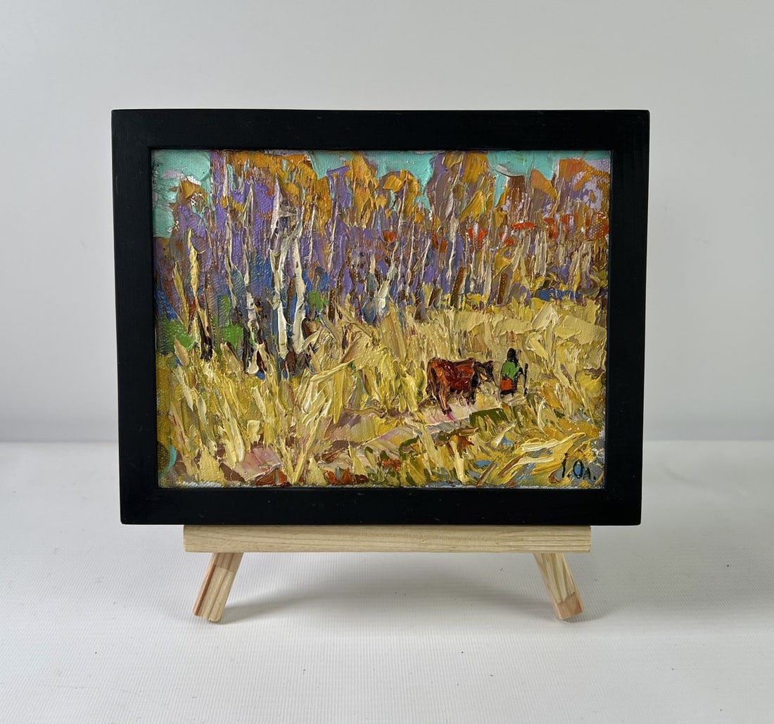 Oil painting At the forest edge Alex Kalenyuk: Title: Oil painting At the forest edge Alex Kalenyuk Description: No.AAA5248The oil painting on Canvas titled "At the forest edge" radiates with the vivid textures and rich earth tones that define the