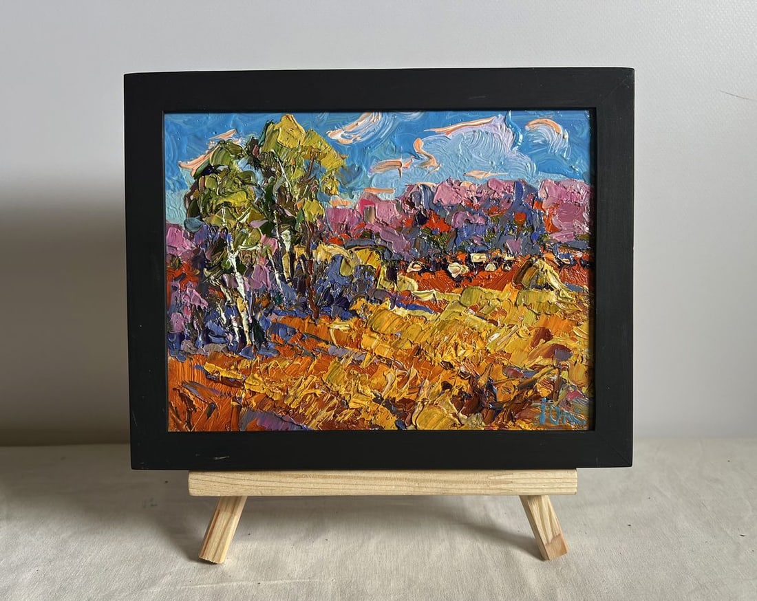 Oil painting Golden autumn field Oksana Kalenyuk: Title: Oil painting Golden autumn field Oksana Kalenyuk Description: No.AAA3951This oil painting cardboard, titled "Golden autumn field", the composition is alive with movement, as thick layers of