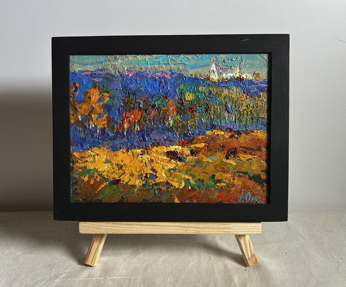 Oil painting Autumn light fog Oksana Kalenyuk: Title: Oil painting Autumn light fog Oksana Kalenyuk Description: No.AAA3968This oil painting cardboard, titled "Autumn light fog", the artist employs a thick impasto technique, layering textured