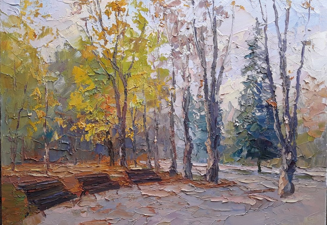 Oil painting In the autumn park Serdyuk Boris Petrovich: Title: Oil painting In the autumn park Serdyuk Boris Petrovich Description: No.SERB 386 * TITLE: "In the autumn park" * ARTISTS: Serdyuk Boris Petrovich * SIZE: 42.5x60.5 cm/16.53x23.62 inches' * MEDI