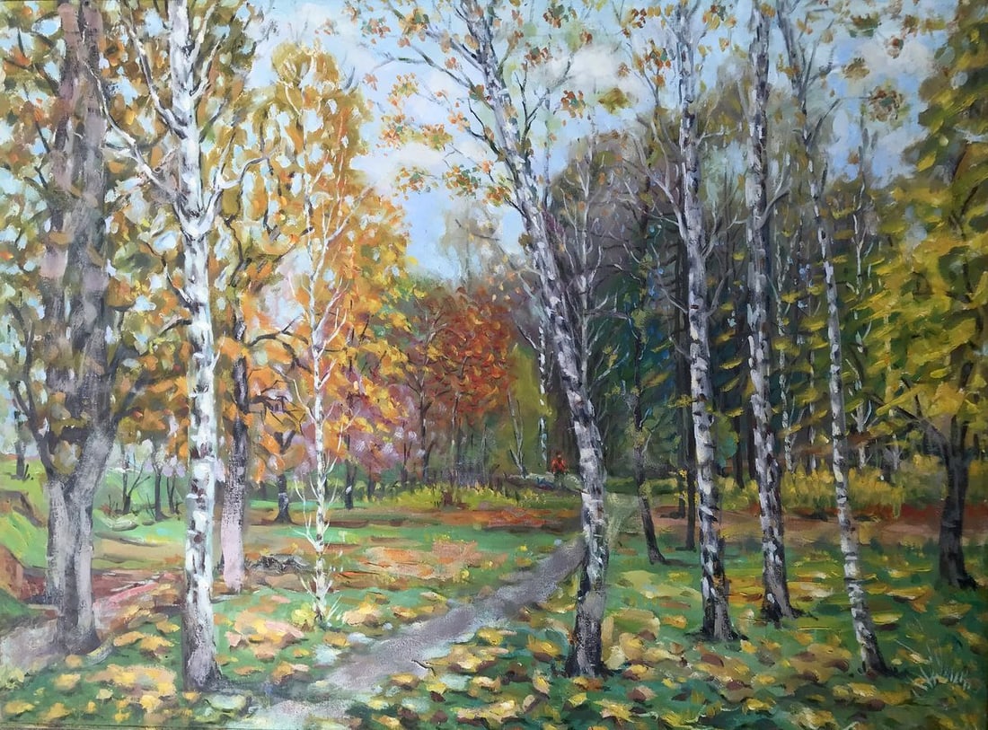Oil painting Autumn Shapoval Ivan Leontyevich: Title: Oil painting Autumn Shapoval Ivan Leontyevich Description: No.AAA3029"Autumn" is an enchanting oil painting that beautifully captures the essence of a serene landscape. The artwork portrays a c