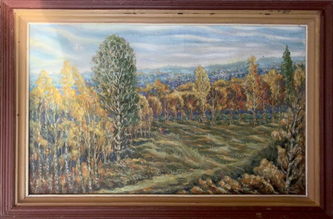 Oil painting Autumn evening Shapoval Ivan Leontyevich: Title: Oil painting Autumn evening Shapoval Ivan Leontyevich Description: No.AAA3040Autumn Evening" is an enchanting oil painting that captures the essence of a serene forest landscape during the brea