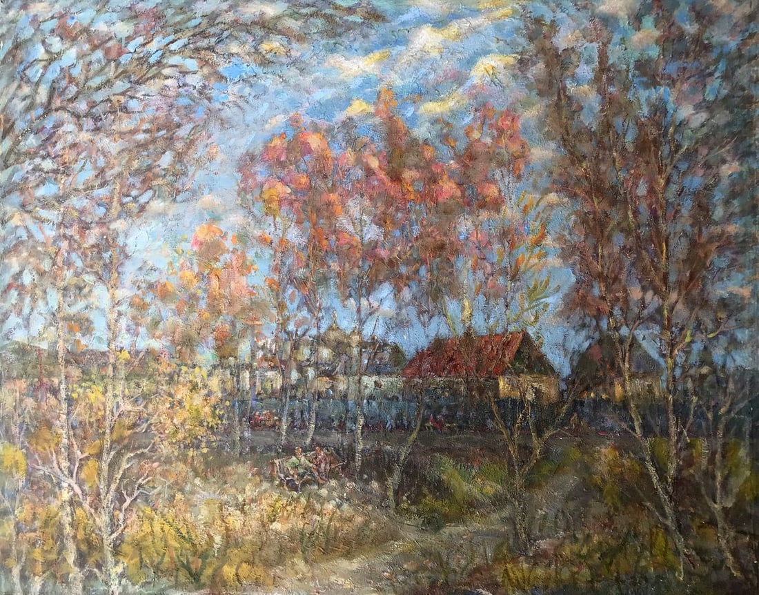 Oil painting Warm evening Shapoval Ivan Leontyevich: Title: Oil painting Warm evening Shapoval Ivan Leontyevich Description: No.AAA3051"Warm Evening" is a captivating oil painting that beautifully captures the essence of an autumn landscape. The artist