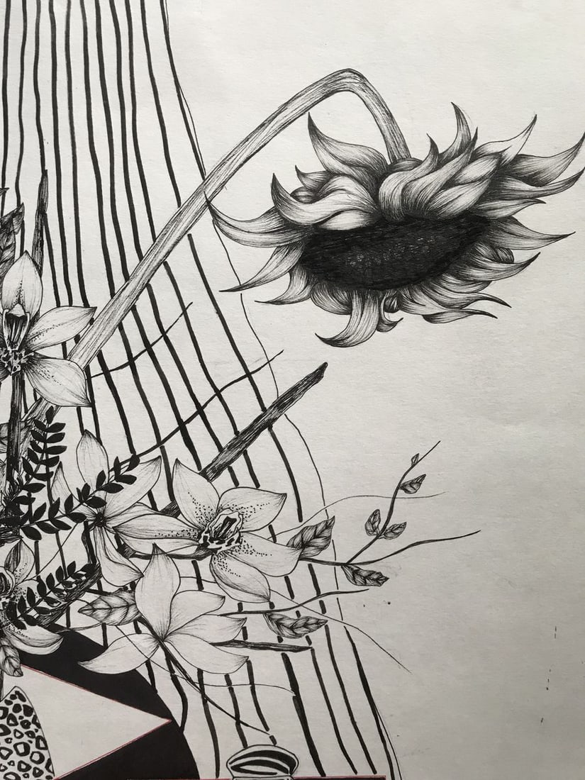 Abstract pen painting Sunflowers and lilies Unknown artist - 5