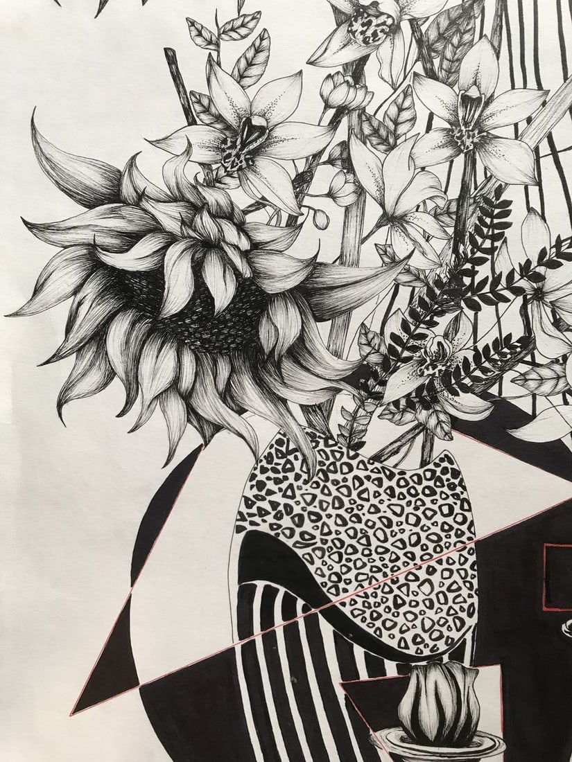 Abstract pen painting Sunflowers and lilies Unknown artist - 6