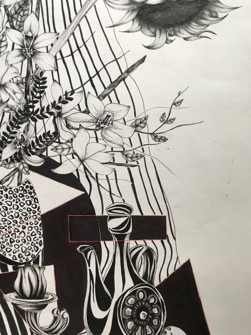 Abstract pen painting Sunflowers and lilies Unknown artist - 7