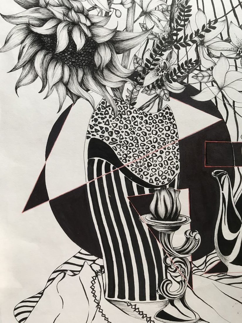 Abstract pen painting Sunflowers and lilies Unknown artist - 8