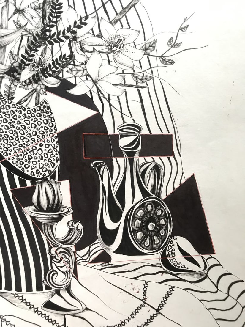 Abstract pen painting Sunflowers and lilies Unknown artist - 9