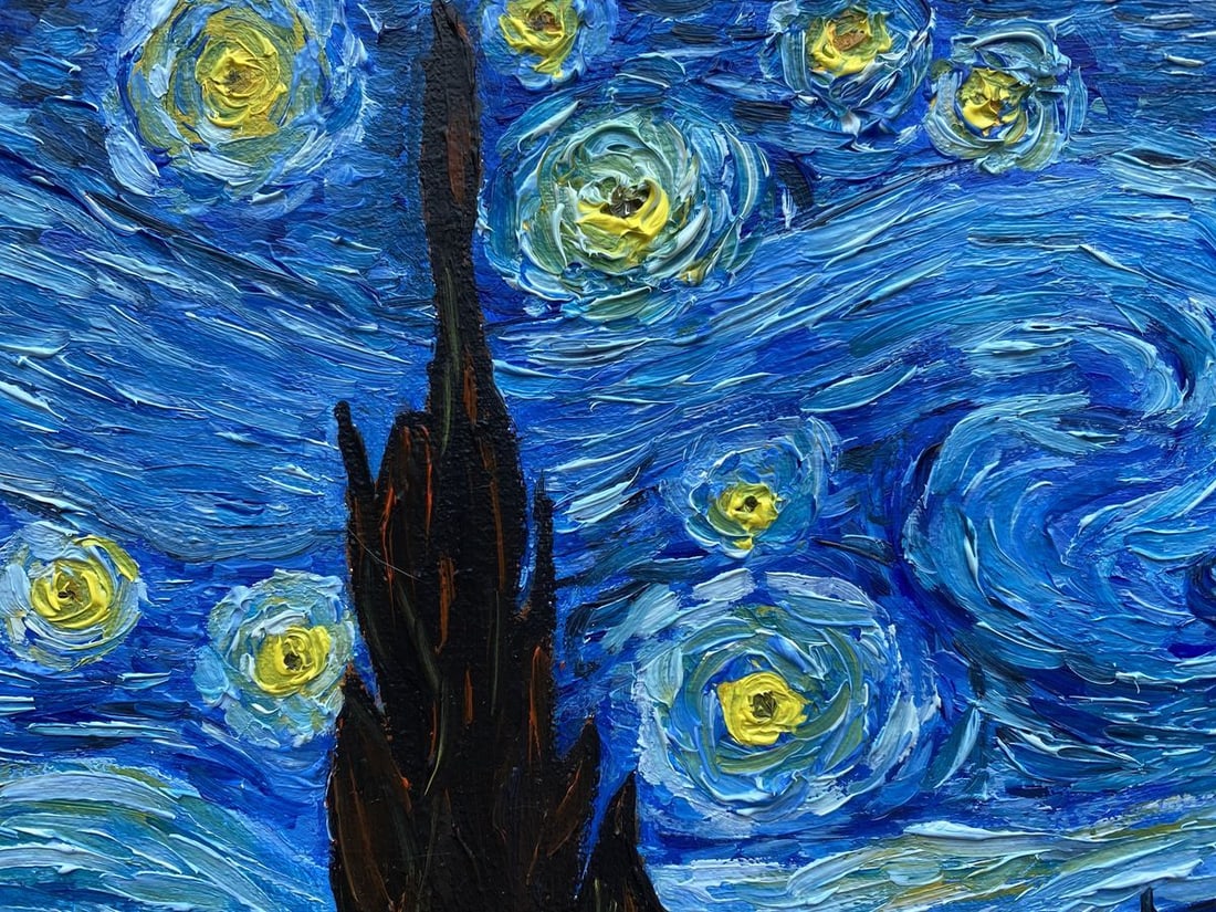Abstract oil painting Copy of Van Gogh "Moonlit Night" Valeria Barabash - 2