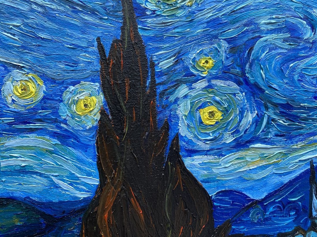 Abstract oil painting Copy of Van Gogh "Moonlit Night" Valeria Barabash - 7