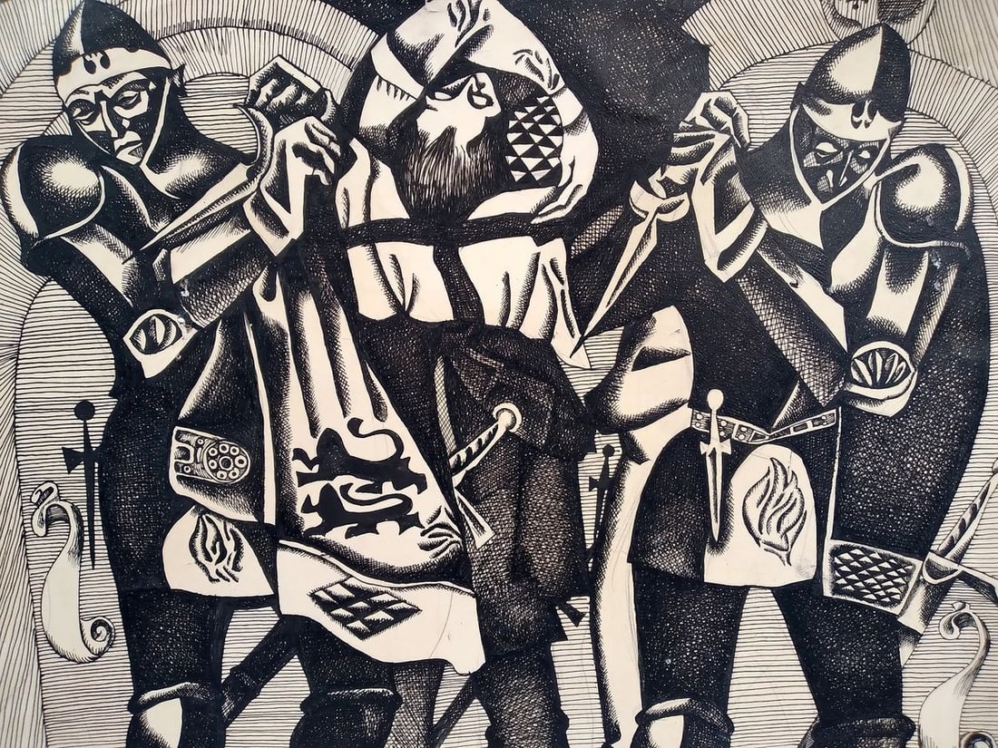 Abstract ink painting Three Jesters Litvinov Oleg Arkad'yevich - 4