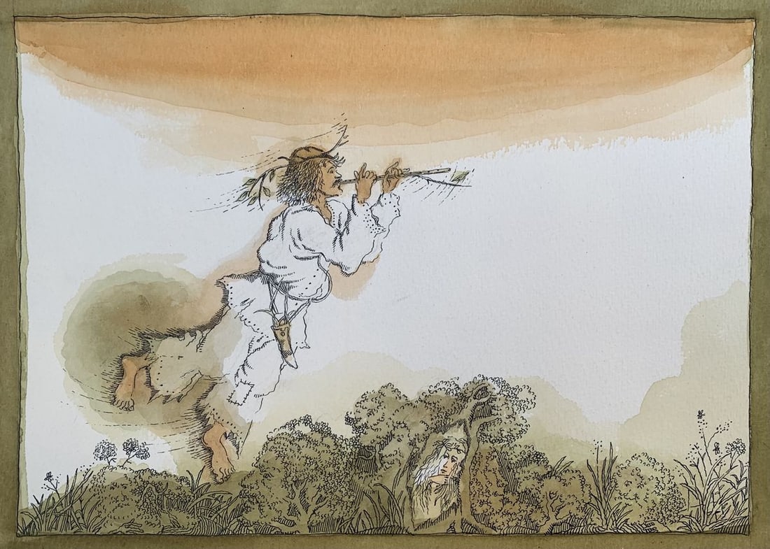 Pen and watercolor Forest Song Alexander Arkadievich Litvinov: Title: Pen and watercolor Forest Song Alexander Arkadievich Litvinov Description: ?1462AAA *** ABOUT THIS PAINTING *** * TITLE: "Forest Song" * ARTISTS: Litvinov Alexandr Arkad'yevich * SIZE: 24?37