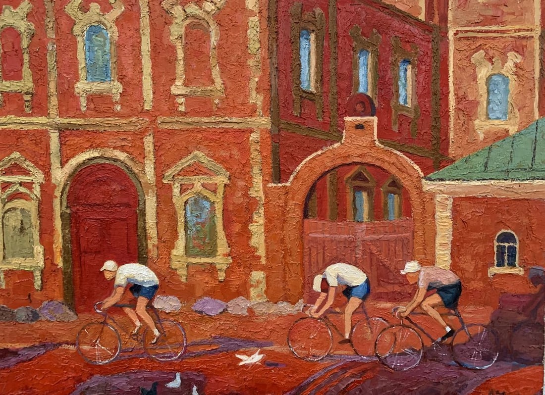 Abstract oil painting Cycle race Monogram - 2