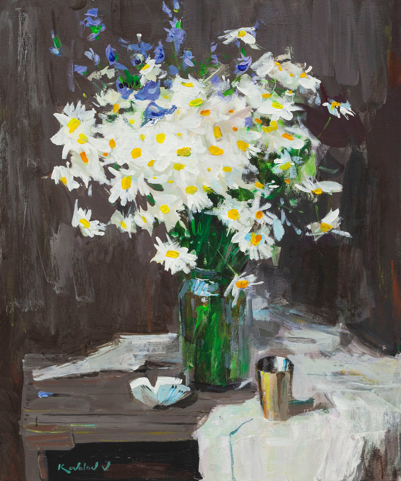 Oil painting Chamomile Ukrainian Artist: Title: Oil painting Chamomile Ukrainian Artist Description: 18KV Painter: Kovaliov V. S?ze: 60x50 cm/23.6x19.7 inches Components: oil, canvas Original painting from our collection ERA: 2020 Short