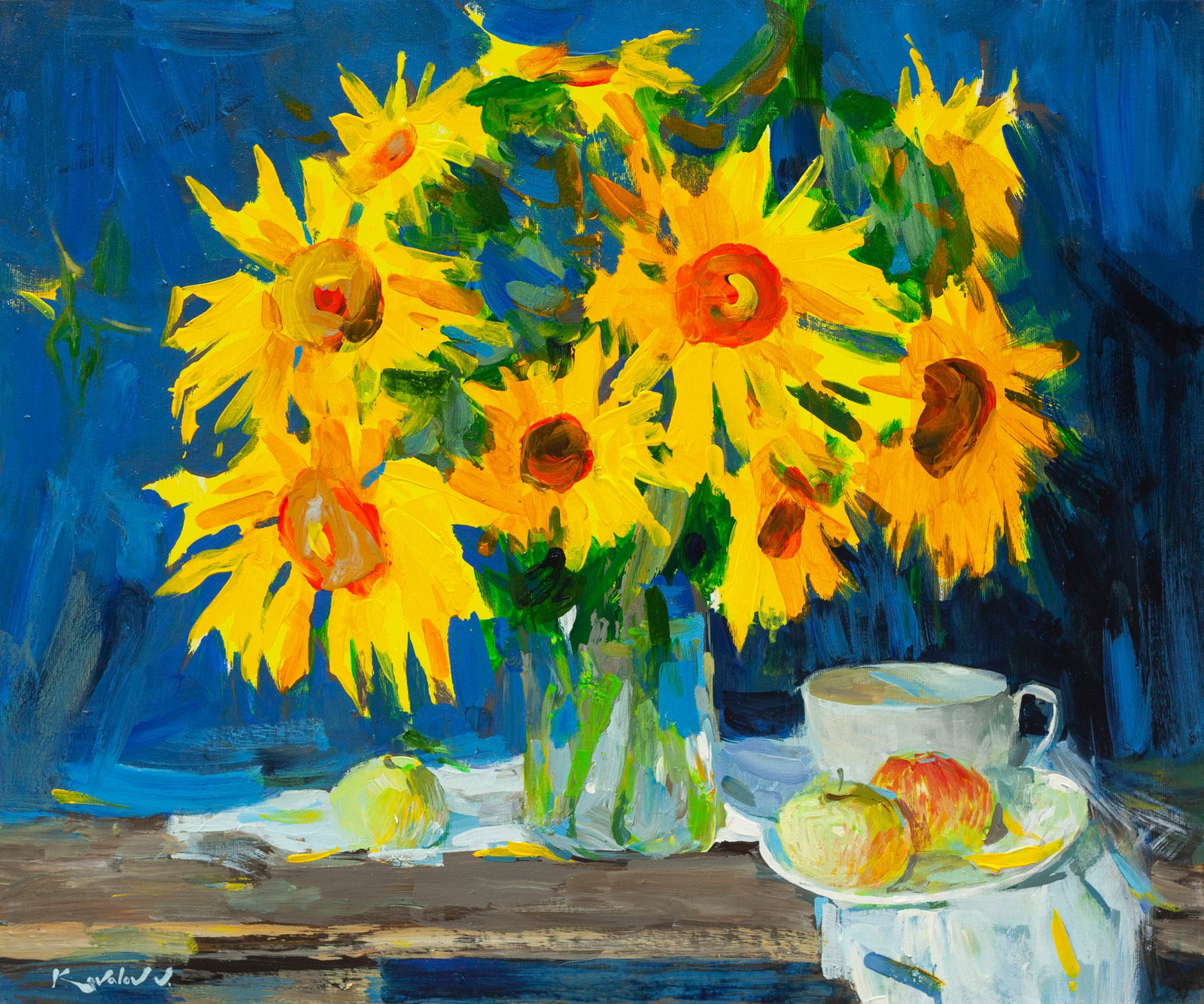 Oil painting Sunflowers Ukrainian Artist: Title: Oil painting Sunflowers Ukrainian Artist Description: 66KV Painter: Kovaliov V. S?ze: 60x70 cm/23.6x27.6 inches Components: acrylic, canvas Original painting from our collection ERA: 2020 Short
