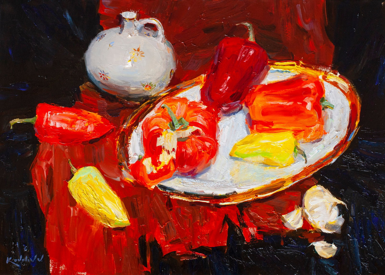 Oil painting Sweet bell pepper Ukrainian Artist: Title: Oil painting Sweet bell pepper Ukrainian Artist Description: 68KV Painter: Kovaliov V. S?ze: 50x70 cm/19.7x27.6 inches Components: oil, canvas Original painting from our collection ERA: 2021 Sh
