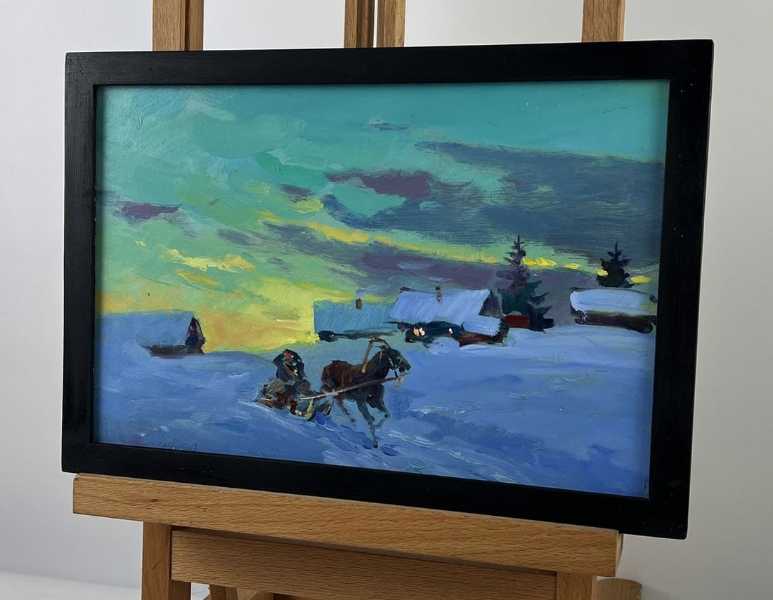 Oil painting Winter Evening Village Yuriy Suprunchuk - 2