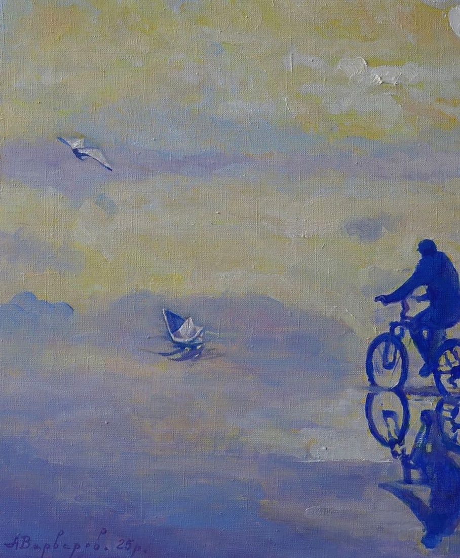 Oil painting On the road by bike Anatoly Varvarov - 6