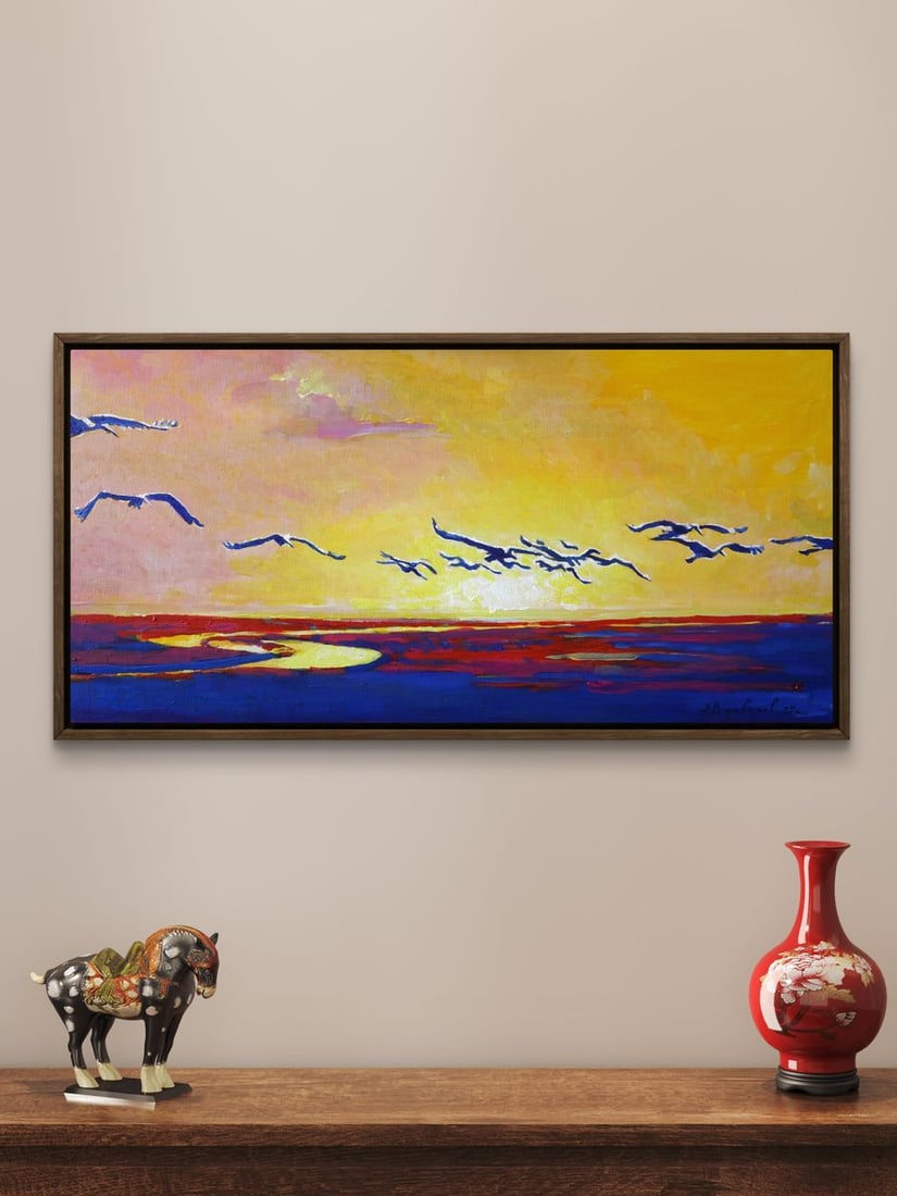 Oil painting Storks at Sunset Anatoly Varvarov - 3
