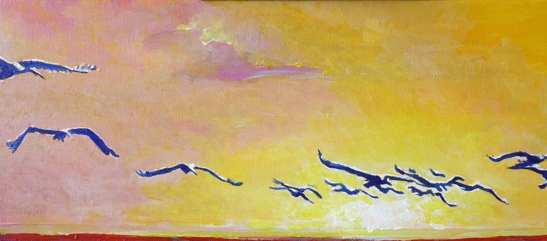 Oil painting Storks at Sunset Anatoly Varvarov - 4